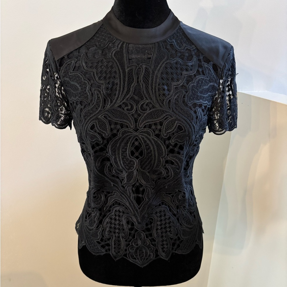 bebe Brand New See Thru Lace Mock Neck  Tee.